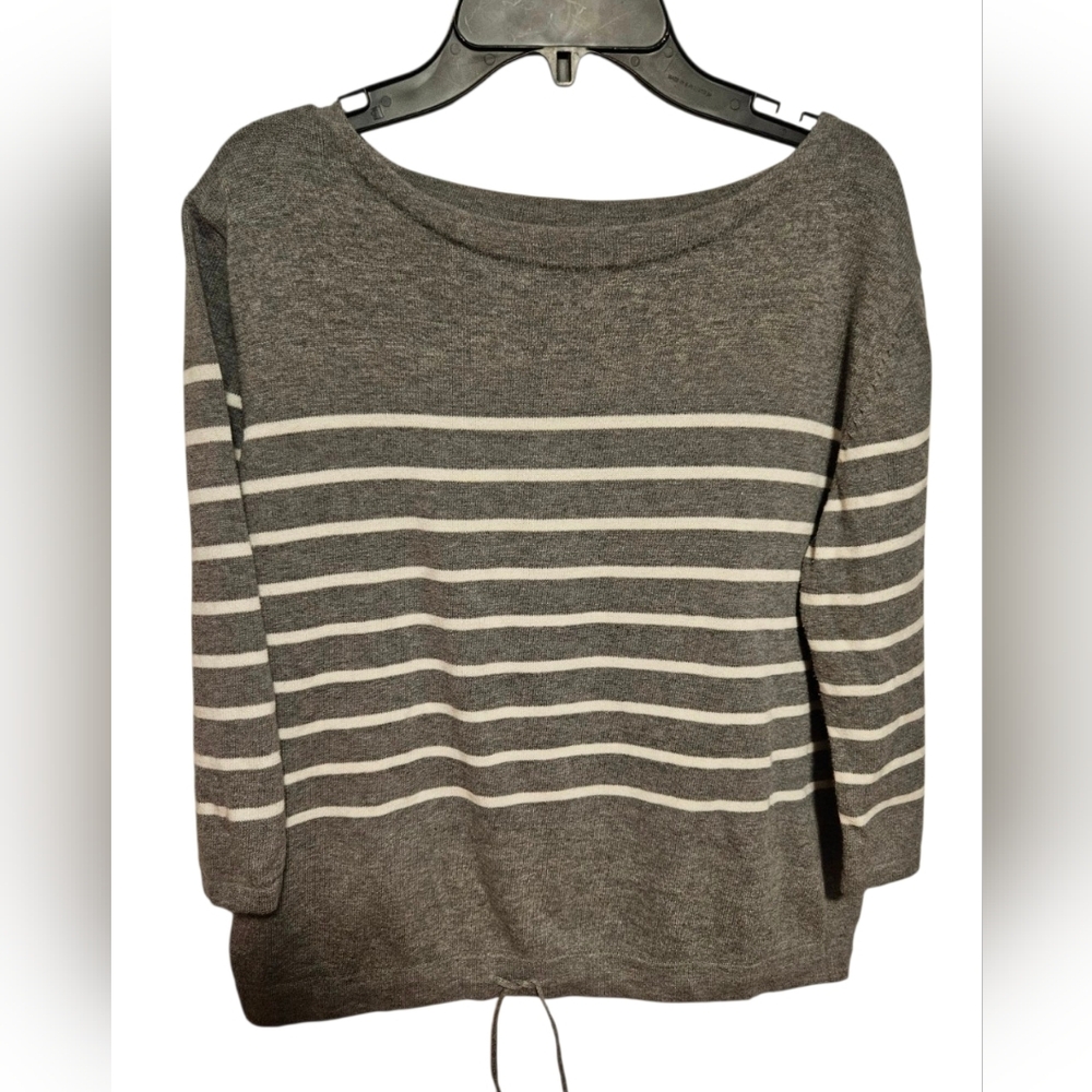 Charter Club Womens Gray Cotton Pullover Sweater Medium 3/4 Sleeves